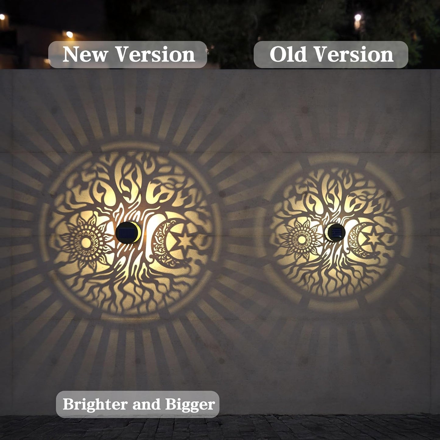 2 Pack Large Solar Fence Lights Metal Solar Powered Outdoor Wall Deck Step Lights Tree Theme Waterproof Fence Light for Garden Post Patio Backyard Yard Decor, Gardening Gifts for Women Mom Grandma