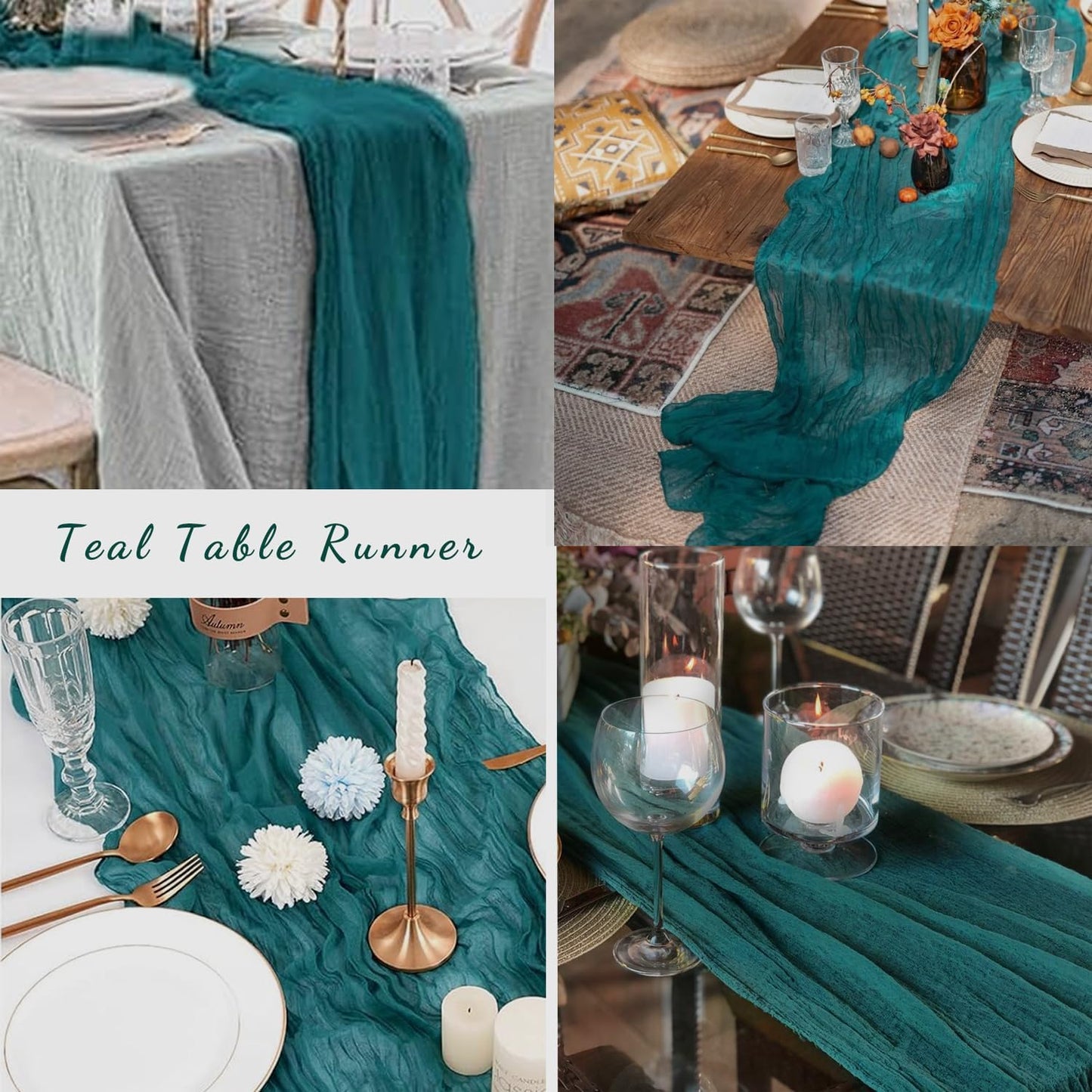 6 Pack Teal 10FT Cheesecloth Table Runner Rustic Gauze Cheese Cloth Table Runner for Wedding Bridal Baby Shower Table Decorations Boho Fabric Sheer Birthday Party Table Decor 20 x 120 Inch Long