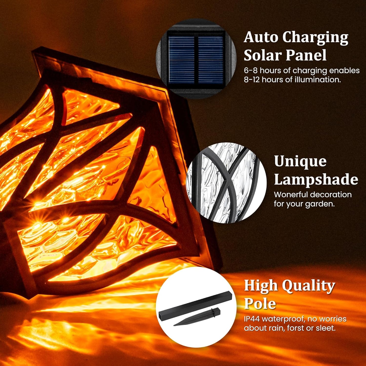 GIGALUMI Solar Lights Outdoor Waterproof, 6 Pack Flickering Flame LED Lights, Garden Decor for Yard, Patio, Landscape, Planter, Walkway