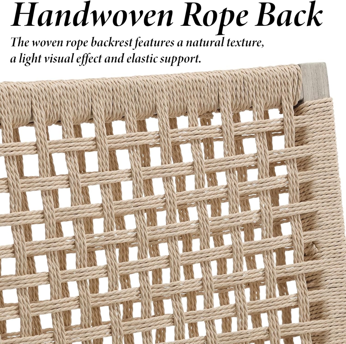 Kmax Farmhouse Dining Chairs Set of 4, Rustic Kitchen Chairs with Linen Fabric Seat and Woven Back, Vintage Accent Chairs for Dining Room, Living Room, Ivory