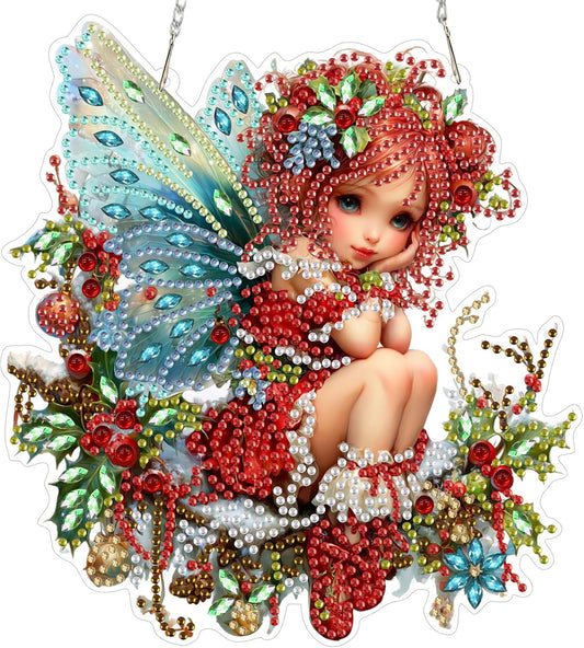 Hanging Diamond Art Kit for Adult, Christmas Angel, 5D Special Shaped Rhinestone Diamond Painting Ornament, Christmas Fairy, DIY Acrylic Diamond Art Painting Window Pendants Home Garden Wall Decor