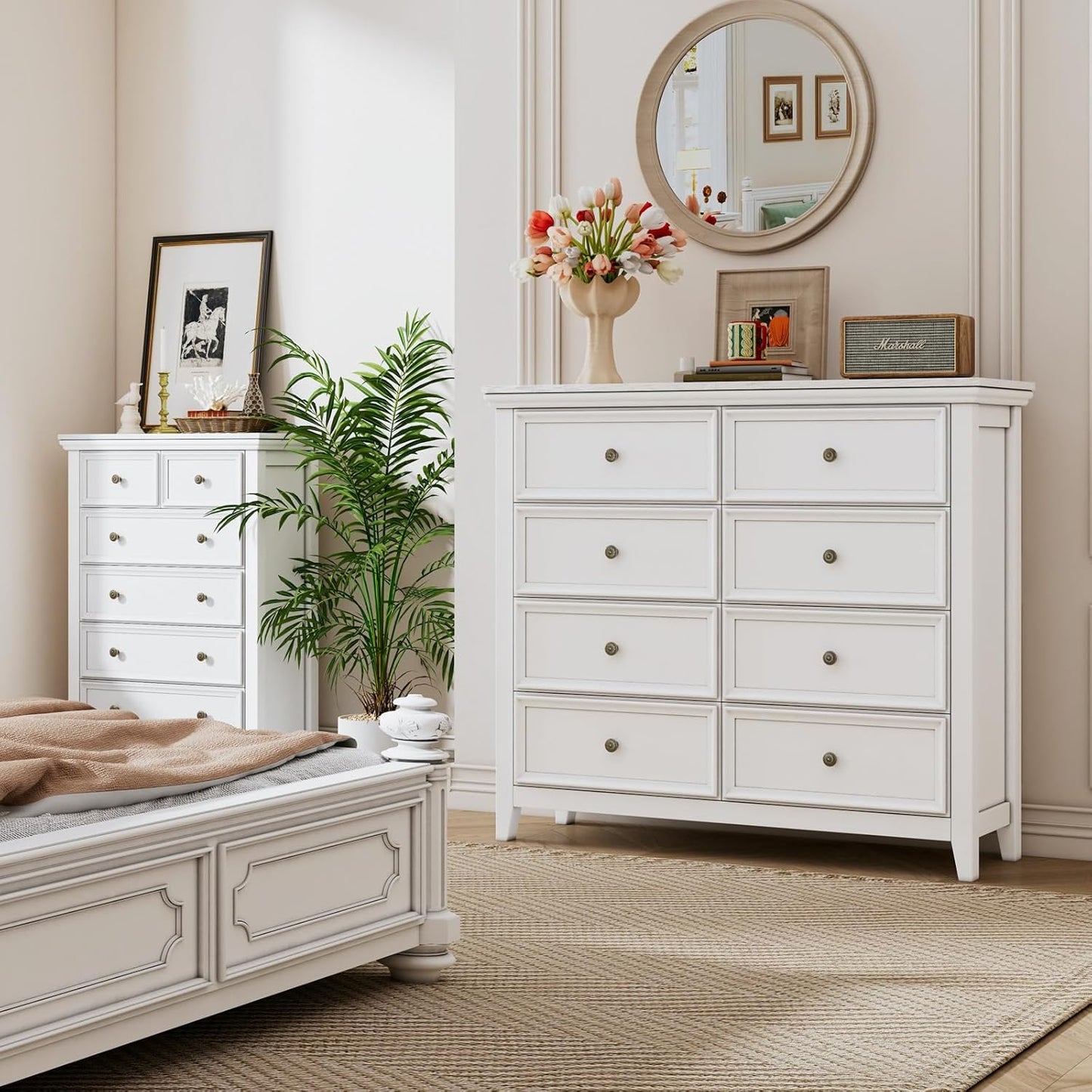 BLANKSPACE White 8 Drawer Dresser, Modern Dresser for Bedroom, Wood Drawer Organizer with Metal Knobs, Large Capacity Cabinet for Bedroom, Hallway