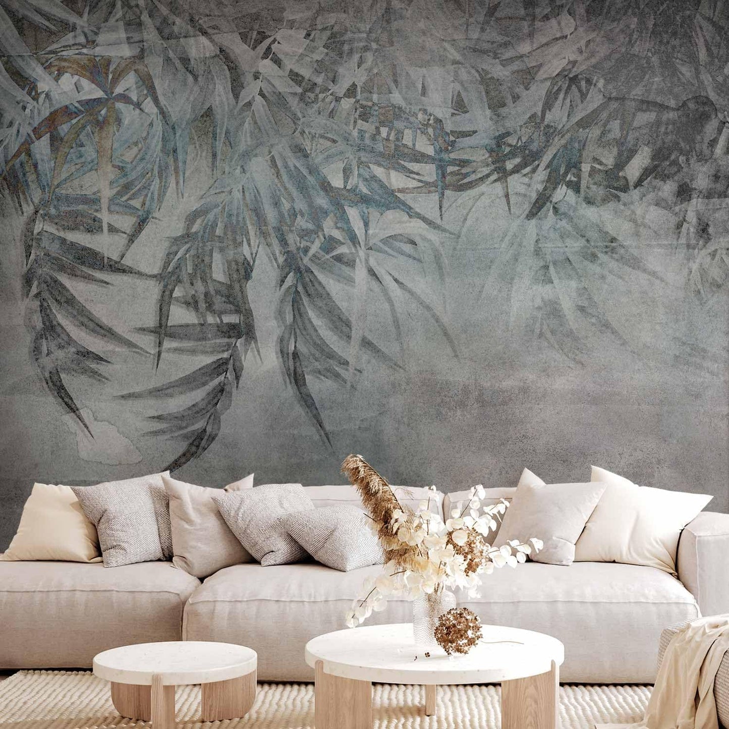 artgeist Wall Mural Leaves 98x69 in - XXL Non-Woven Wallpaper Fleece Wall Decor Photo Print Picture Image Design Palm Leaves Concrete Nature Grey b-C-10103-a-a