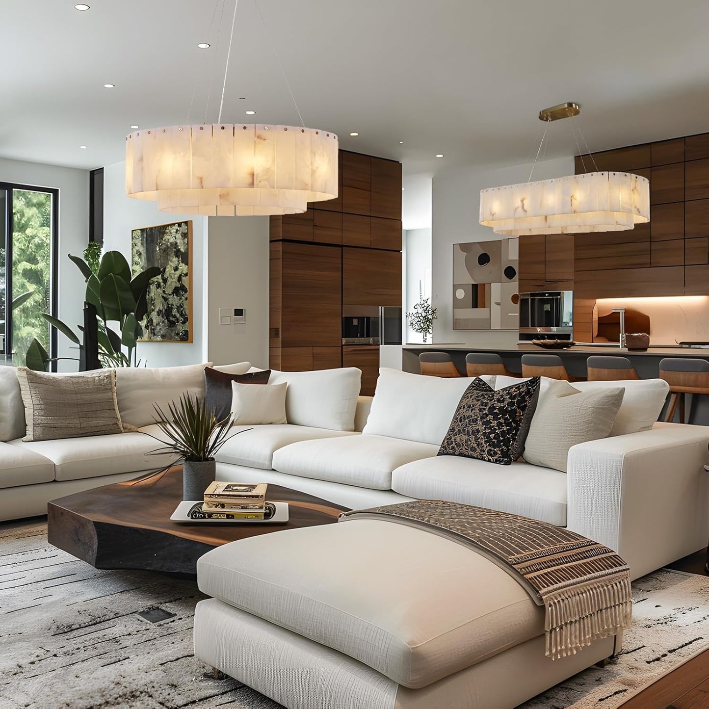 Alabaster Rectangular Chandelier for Dining Room, L39in Modern Chandeliers, Adjustable Marble Pendant Light Fixture, Rectangle Chandelier for Dining Table Living Room Kitchen Island (Bulbs INCL)