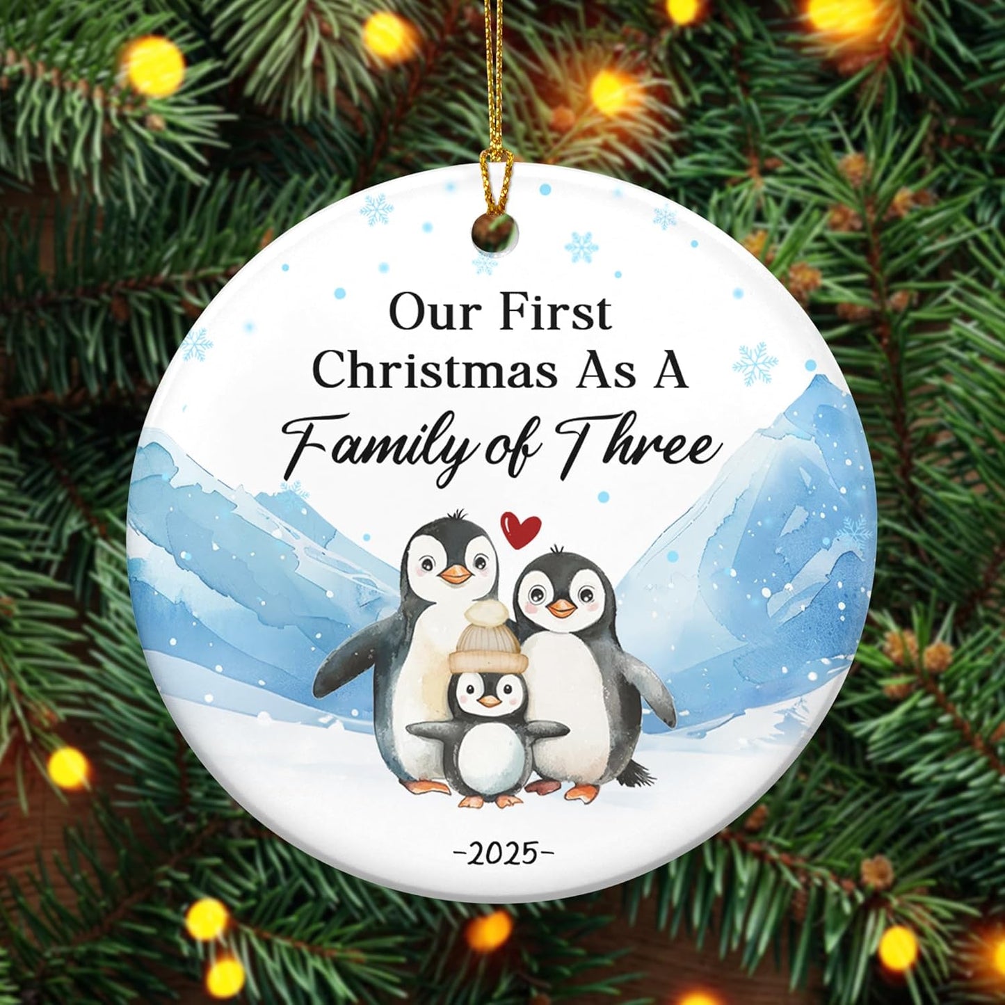 OASSIE Pregnancy Announcement Christmas Decorations - Penguin Ceramic Christmas Ornaments 2025 for Tree Decorations - New Mom Gifts for Women, New Dad Gifts for New Parents, Baby Announcement Ornament