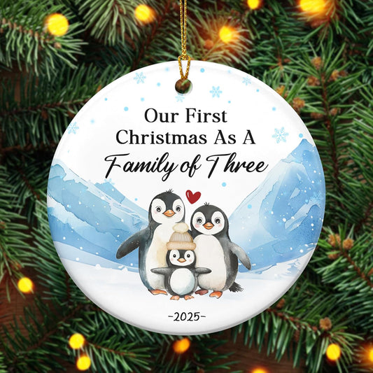 OASSIE Pregnancy Announcement Christmas Decorations - Penguin Ceramic Christmas Ornaments 2025 for Tree Decorations - New Mom Gifts for Women, New Dad Gifts for New Parents, Baby Announcement Ornament