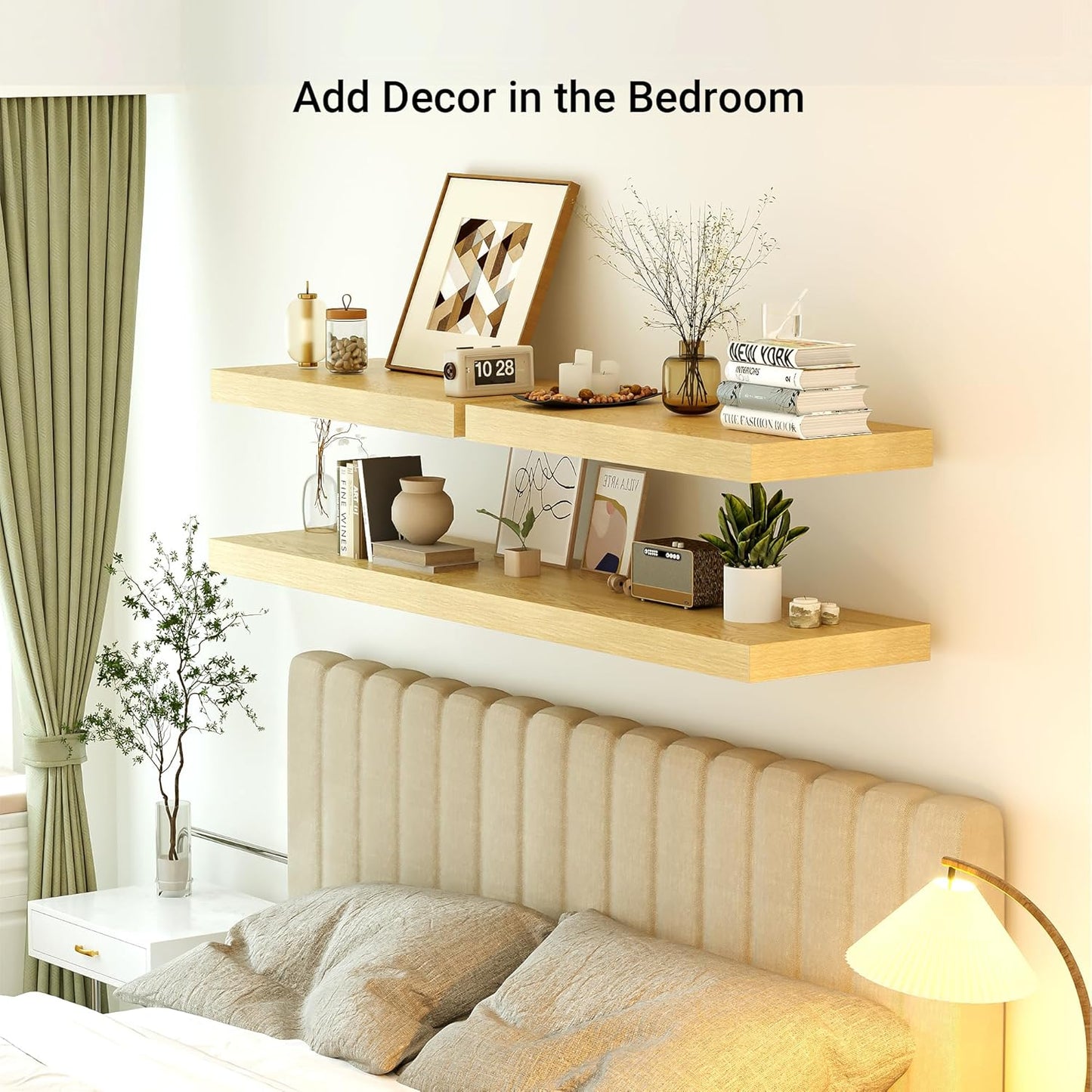 Heimlove 12 Inch Deep Floating Shelves, 72 x 12 inches Long Wall Shelf, Large Extra Display Shelf & Storage Shelf, Rustic Wood Wall Shelves for Fireplace Mantel, Oak - 1Pack