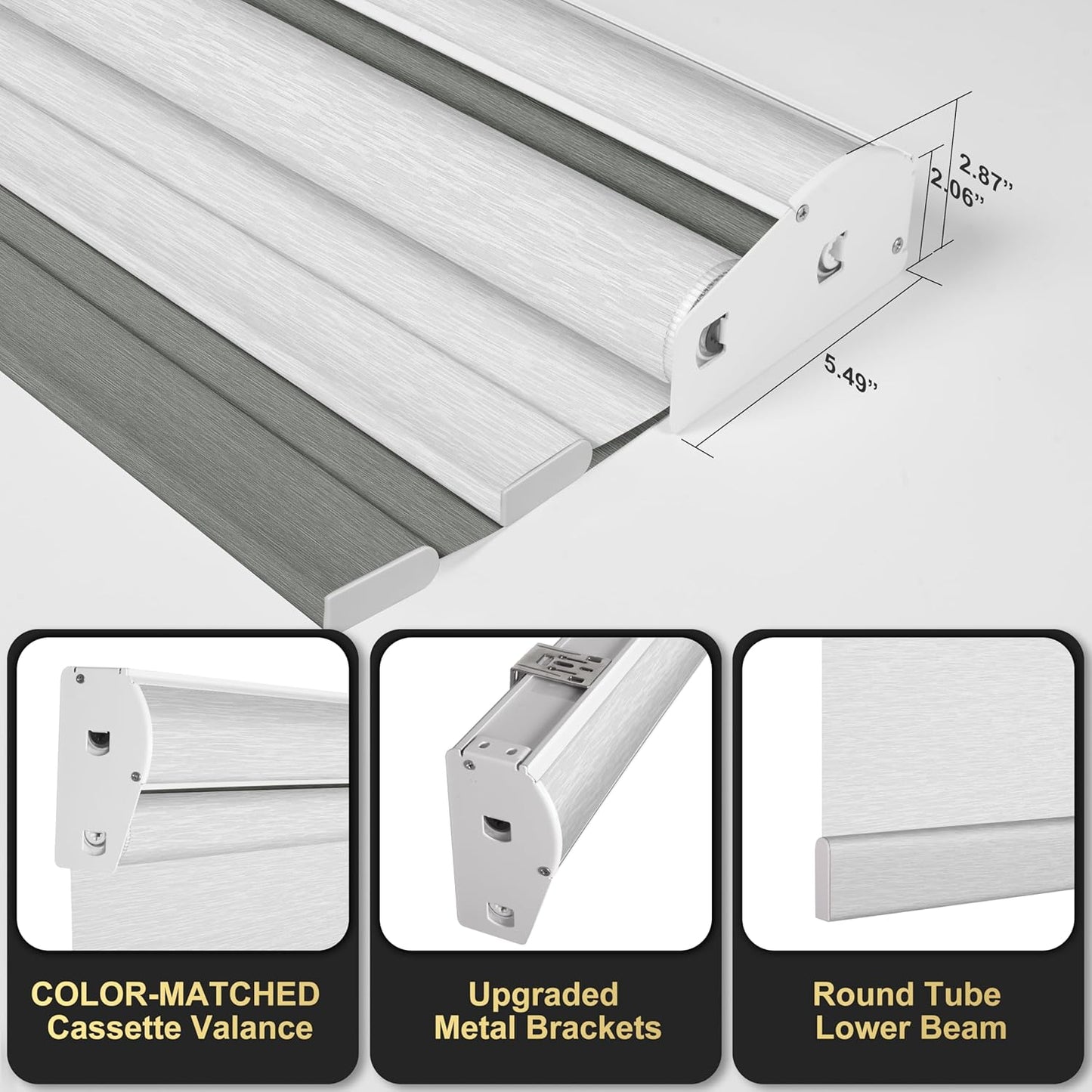 BERISSA Cordless Dual Roller Shades with Cassette Valance, Double Window Shades Blackout and Light Filtering, Day and Night for Home Office Door, Grey and White. 39 W x 72" H