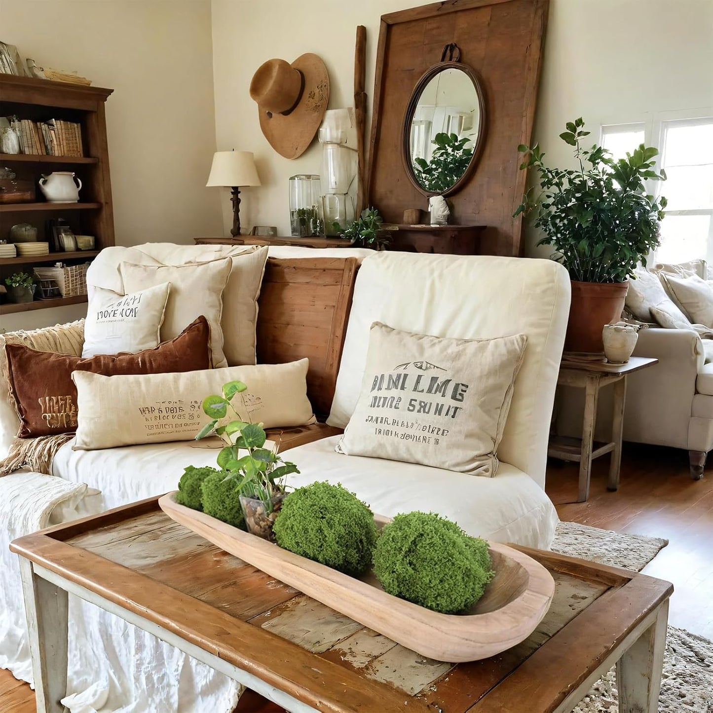 Athaliah Wooden Dough Bowl, 30 Inch Hand Carved Rustic Long Wood Dough Bowls for Decor, Vintage Decorative dough bowl for Table Centerpiece (30 Inch-Brown)