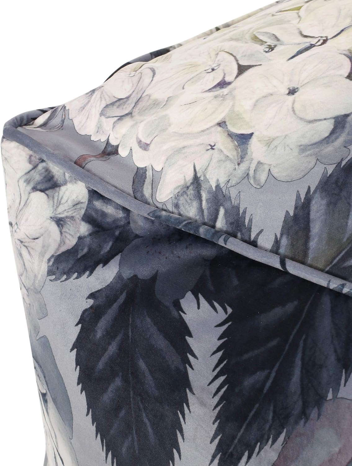 GDFStudio Traditional Velvet Flower Print Cube Pouf Ottoman Foot Stool - Bean Bag Floor Chair - Foot Rest Couch for Living Room Bedroom,Large Flower Print on Gray,24"" x 24"" x 12"", 314502N