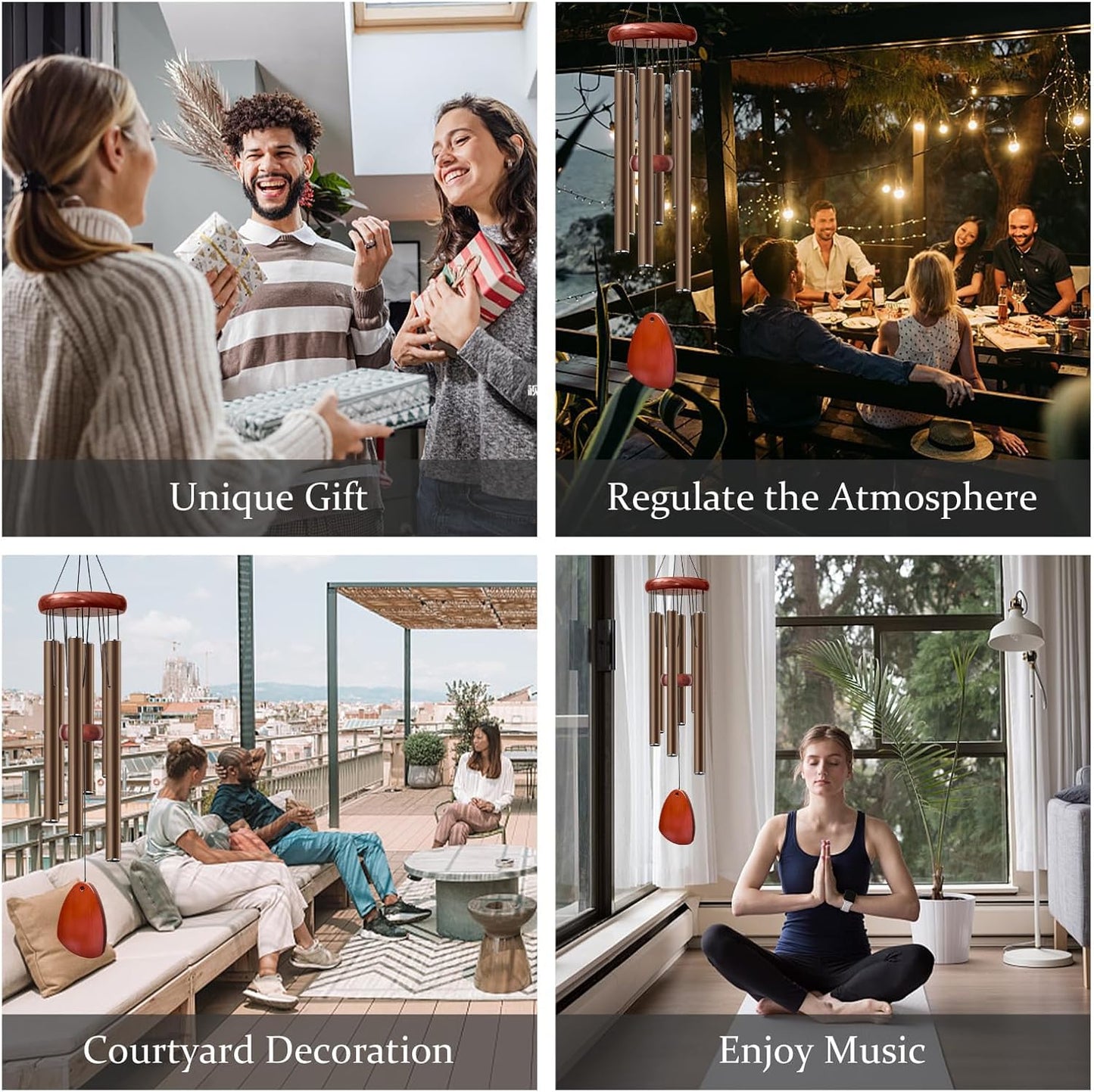 28" Wind Chime for Mothers Day, Decorative Wind Chimes for Outside, Memorial Windchimes Remembrance Gift for Women Mom Grandma, Metal Wind Chimes Outdoor Decor for Garden Patio Zen(Coffee)