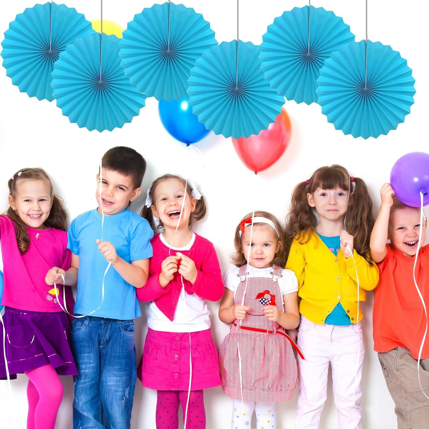 BARTHEW Blue Hanging Paper Fans,Blueaccessories Paper Decorations for Party,Blue Harmony Classroom Decorations,Party Decorations for Boys 16in Hanging Paper Fans 30 Color DIY Set (Sky Blue)