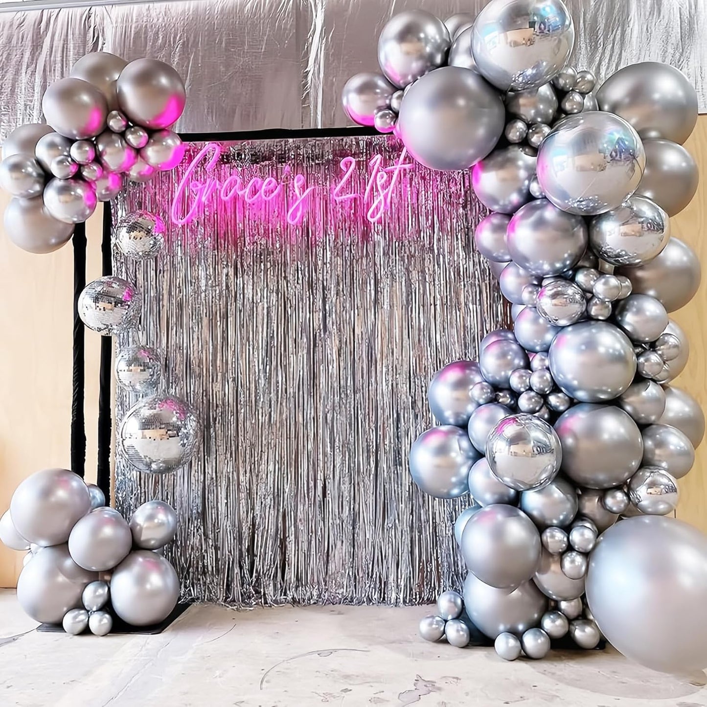 130pcs Metallic Silver Balloons Different Sizes 18" 12" 10" 5" Chrome Silver Balloon Garland Arch Kit for Graduation Birthday Baby Shower Wedding Anniversary New Year Party Decorations