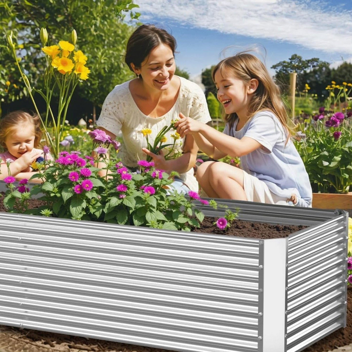 2 Pack 8x4FT Tall Galvanized Raised Garden Bed Outdoor,Metal Garden Bed for Vegetables,Steel Raised Beds for Gardening,Above Ground Garden Box for Flower-Y2G