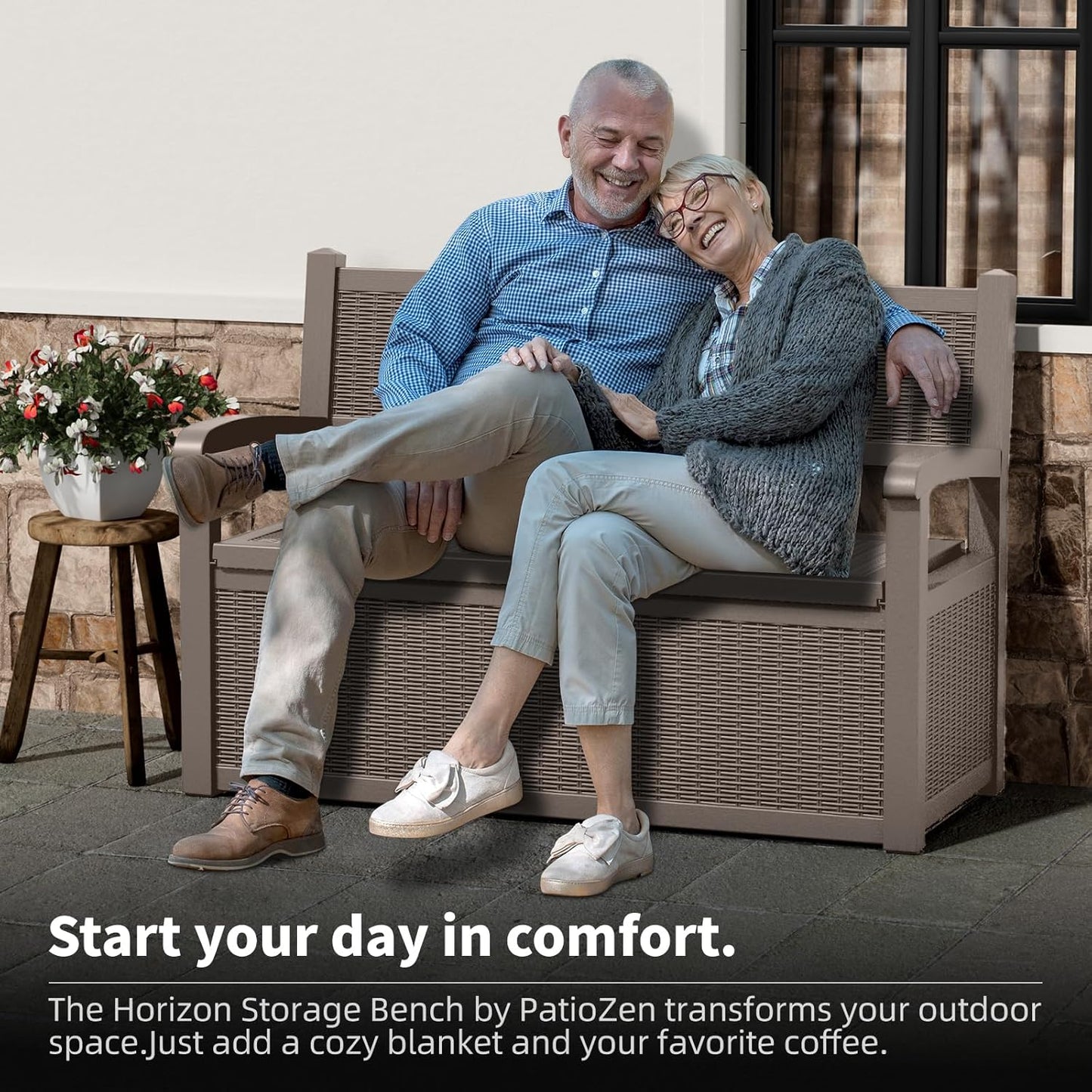 80 Gallon Storage Bench Deck Box Waterproof Lockable,Outdoor Storage Furniture for Patio,Garden and Cushions(Gray)