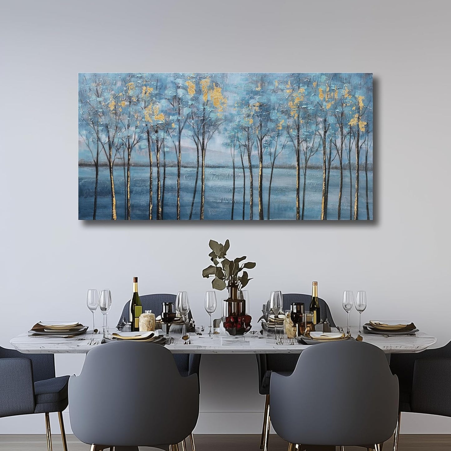 Belmrxne Landscape Canvas Art Blue Tree 30x60inch Living Room Bedroom Dining Room Office Wall Decor