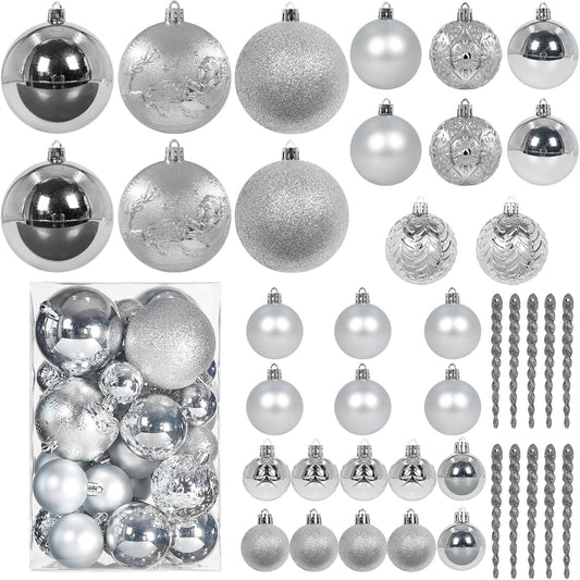 Christmas Ball Ornaments for Christmas Decorations - 41 Pieces Xmas Tree Silver Shatterproof Ball Ornaments with Hanging Loop for Holiday and Seasonal Decoration