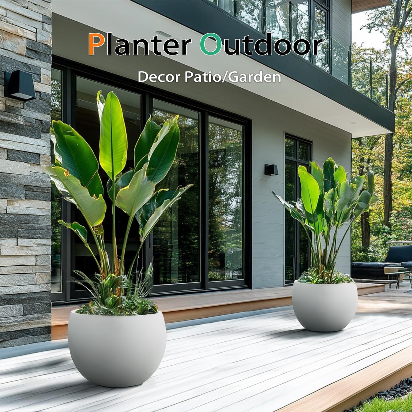 Ball Concrete Planter Outdoor Indoor, Large Tall Cement Plant Pots for Trees Flowers (Gray, 20 inch)