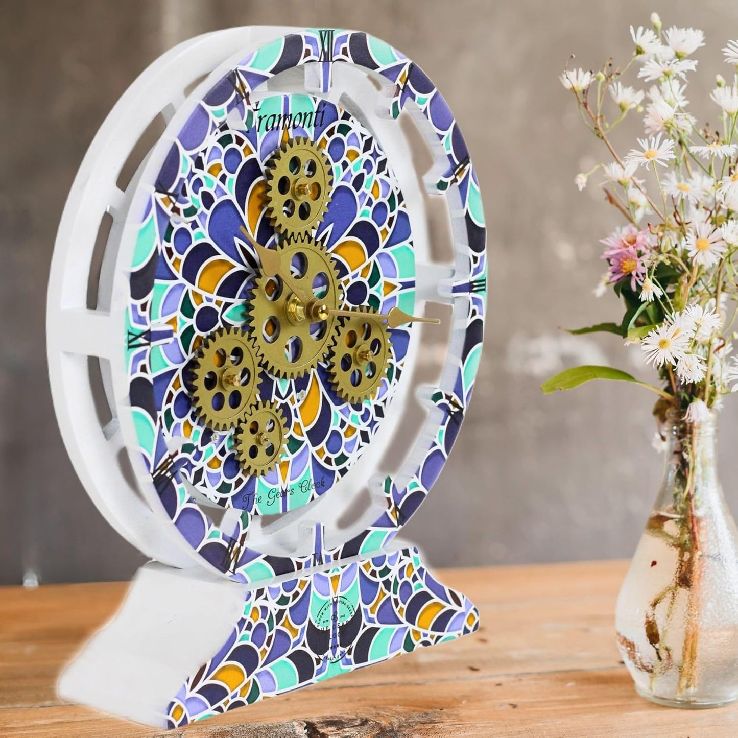 The Gears Clock Wall Clock Italy Collection with Moving Gears (Tramonti, 10 inch Round)