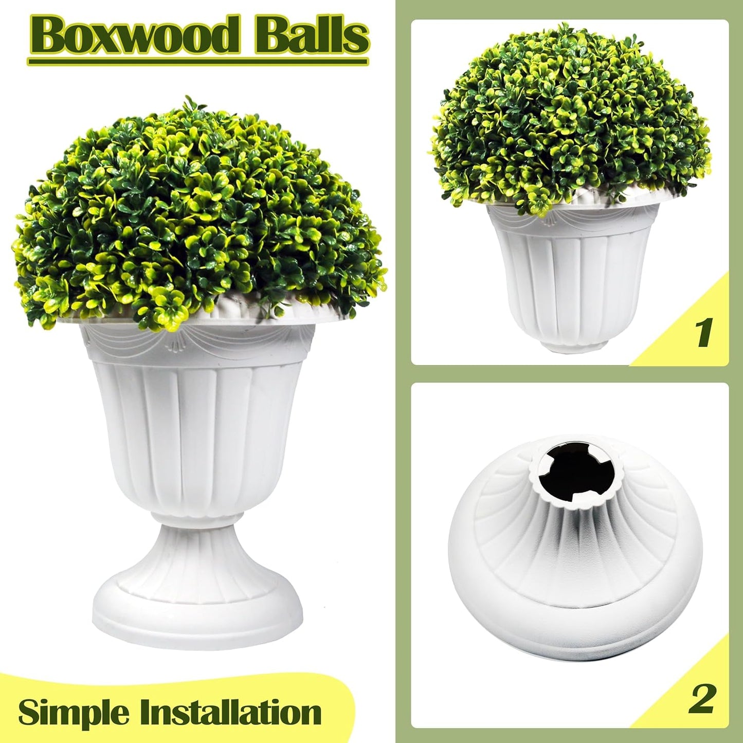 Sunnyglade 2 PCS 17" Artificial Plastic Boxwood Ball Tree, Faux Potted Decorative Topiary Plant, UV Resistant Fake Plant in Pot for Home Gate Indoor Outdoor Patio Office Decor