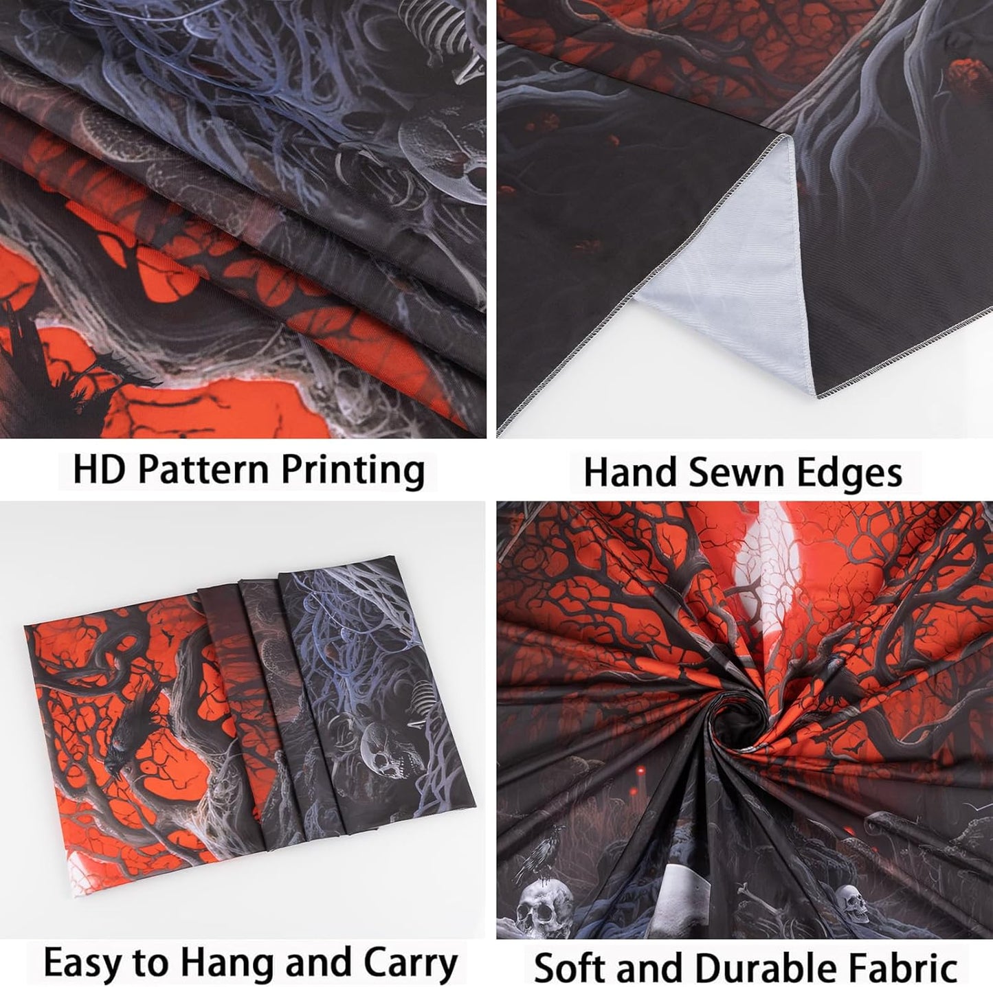 Atrippy Halloween Black Red Anime Tapestry, Gothic Dark Forest Moon Wall Hanging, Nature Skull Withered Tree Landscape Tapestries for Bedroom Living Room Men Dorm 51x 60 Inches