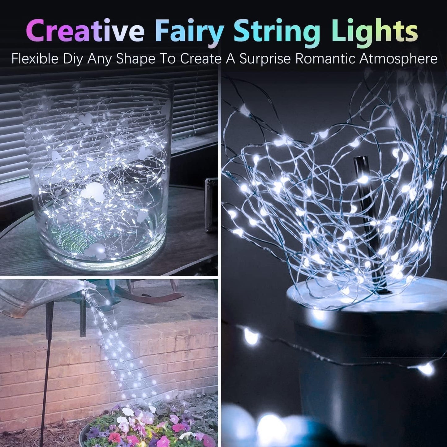 4 Pack 60LED Battery Operated Fairy Lights with Remote, 8 Modes LED String Lights with Timer, Dimmable, Memory Function, Waterproof Twinkle Fairy Lights for Outdoor Indoor Christmas Decor(Cool White)