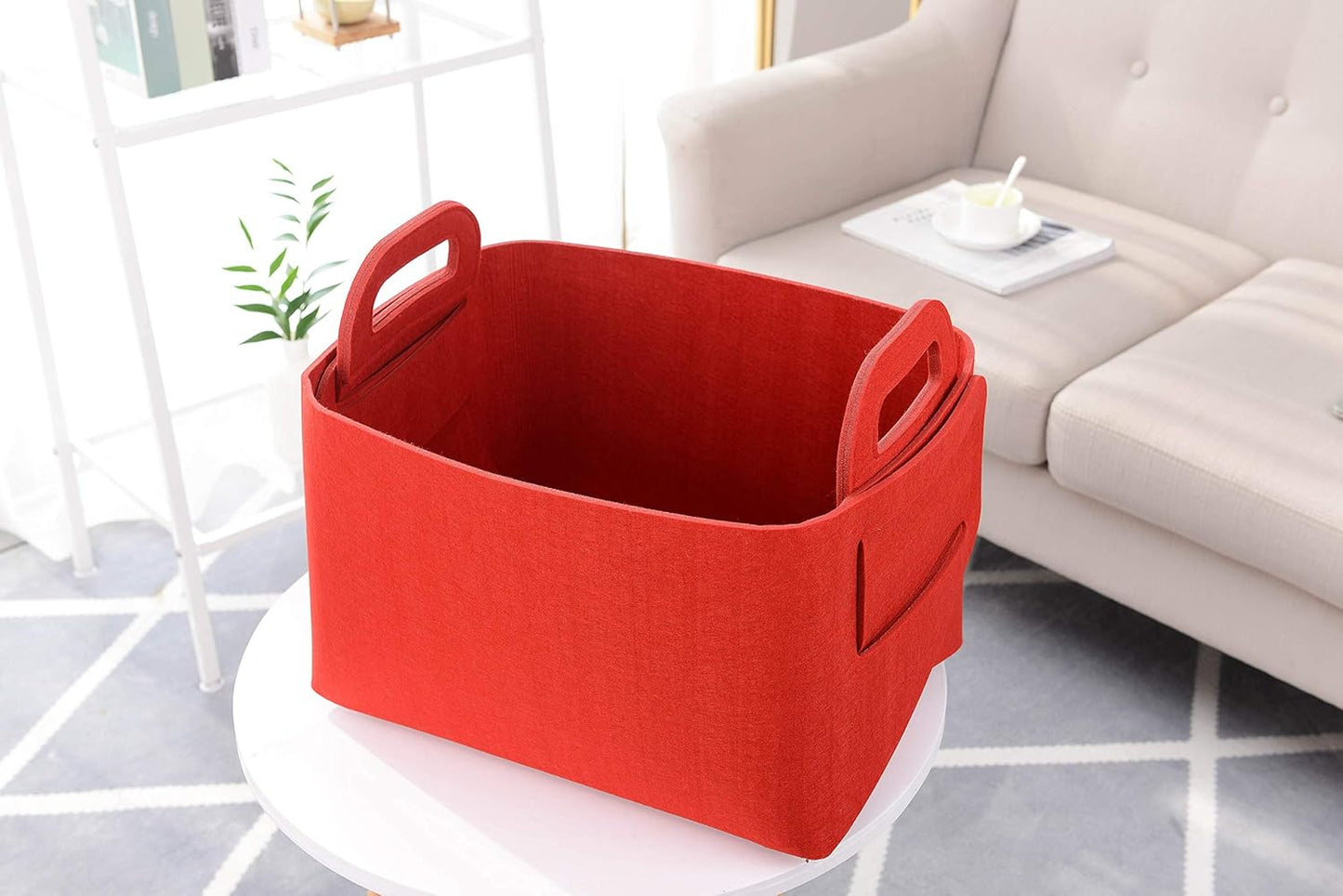 Minoisome Storage Basket Felt Storage Bin Collapsible& Convenient Box Organizer with Carry Handles for Office Bedroom Closet Babies Nursery Toys Laundry (Red, 15.7inch（L）×11inch（W）×10inch（H）)