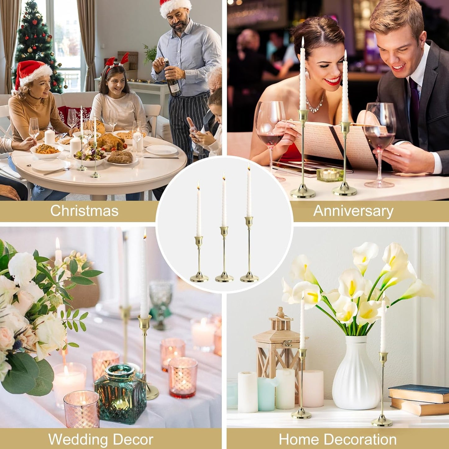 Candlestick Holders 6PCS, Metal Taper Candle Holder, Gold Candle Holders for Pillar Candles, Candle Holder for Halloween Decorations