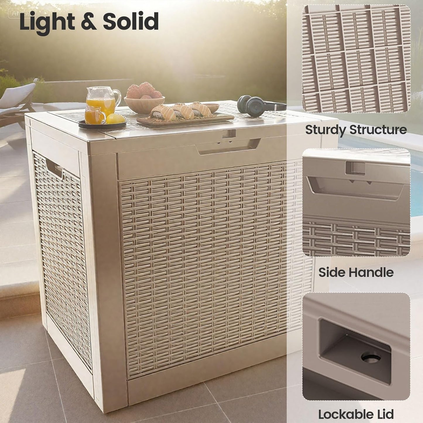 31 Gallon Outdoor Storage Box - Waterproof Resin Rattan Deck Box for Indoor & Outdoor Use - Lockable & Fade Resistant - Storage Bin for Package Delivery, Patio Cushions & Garden Tools, Brown