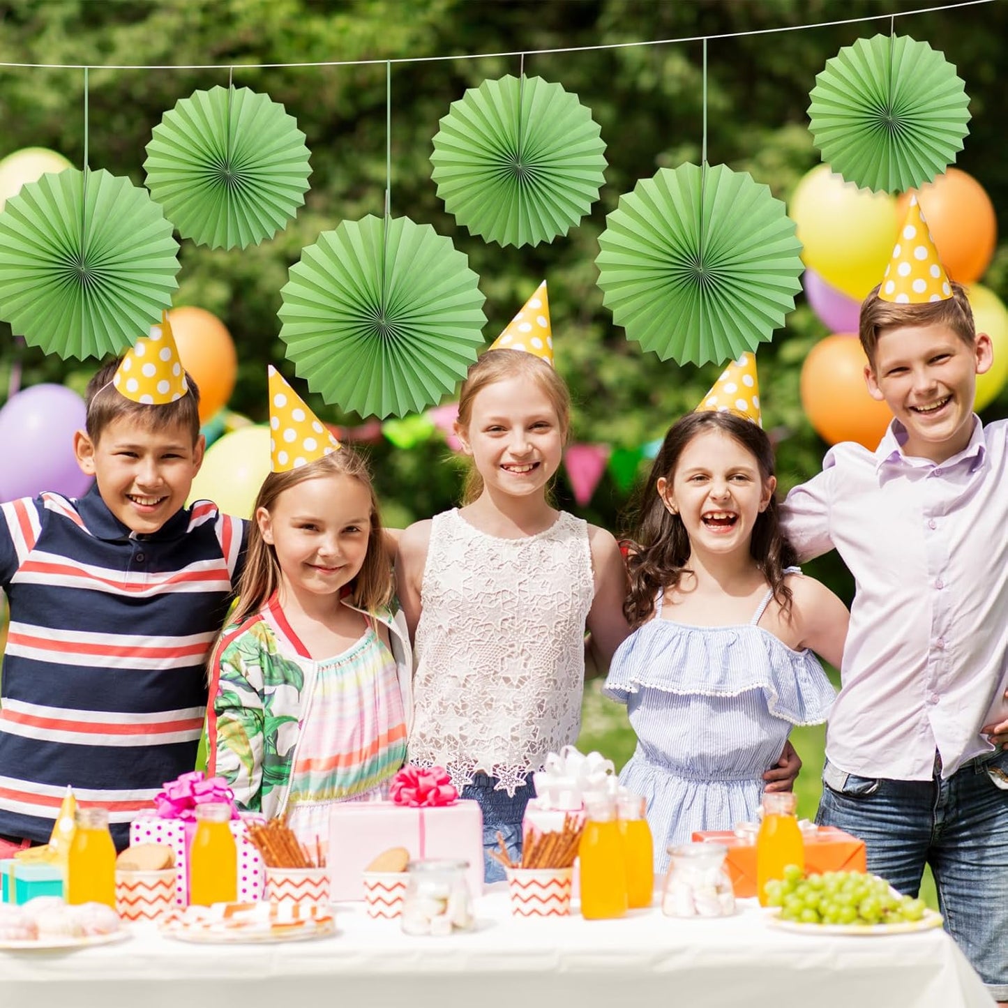 Green Hanging Paper Fans,Green Accessories Paper Decorations for Party,Army Birthday Party Decorations,Lime Green Decor 16in Hanging Paper Fans 30 Color DIY Set （Light Green）)