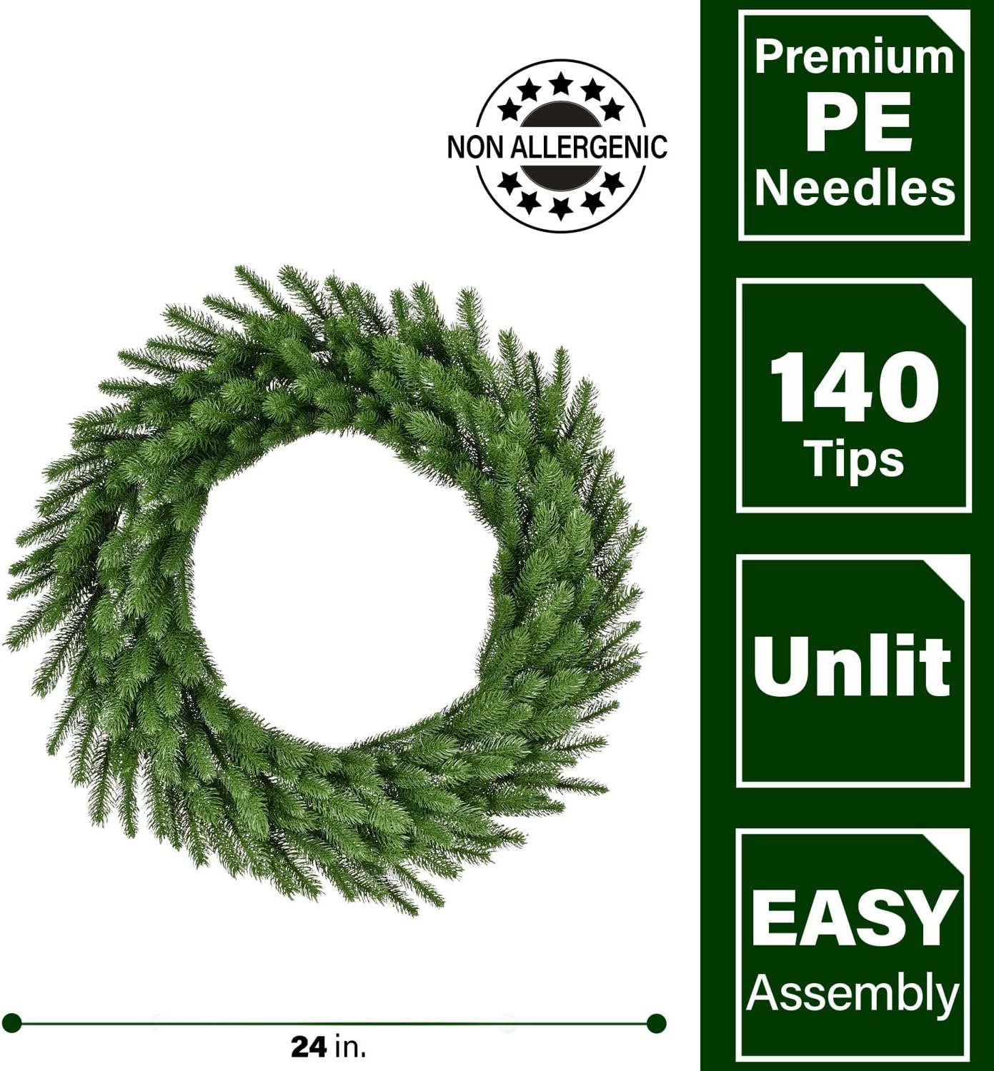 Fraser Hill Farm 24-in. Green Fir Wreath, No Lights | Festive Christmas Holiday Decorations | Indoor Hanging Decor for Doors, Fireplace Mantels | FFGF024WR-0GR