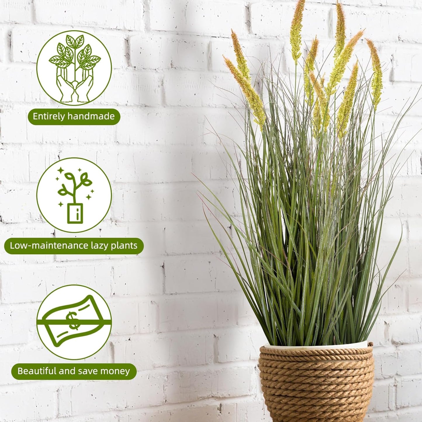 Green Onions Fake Plants,Artificial Plants Indoor, Fake Grass Decor Green Plant Fake Outdoor Flowers Fake Succulents,Artificial Tall Grass Plants with Pots House Decorative(36“ 2 Pack)