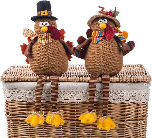 Ogrmar 2 Pack Stuffed Turkey Couple Doll Thanksgiving Tabletop Decoration Exquisite Handmade Turkey Doll Kit for Autumn Fall Thanksgiving Home Decor