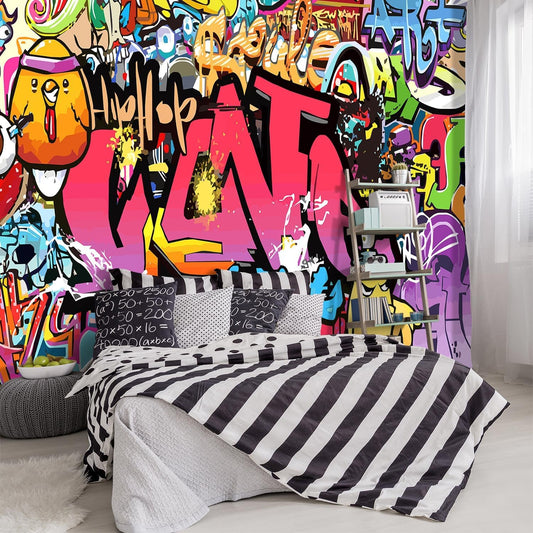 -Street Art Graffiti Wallpaper Fabric Wallpaper Living Room Bedroom Bathroom Boys Girls Children's Room Abstract Large Wall Mural- 160"x108"（ not Peel and Stick）