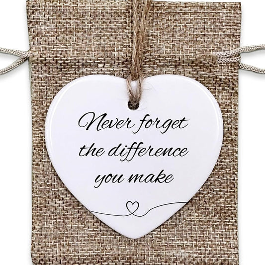 Thank You Gifts for Women Men - Never Forget The Difference You Make Ceramic Ornament Keepsake Appreciation, Retirement Gifts for Women Men, Farewell, Goodbye, Leaving Ideas for Coworker, Boss