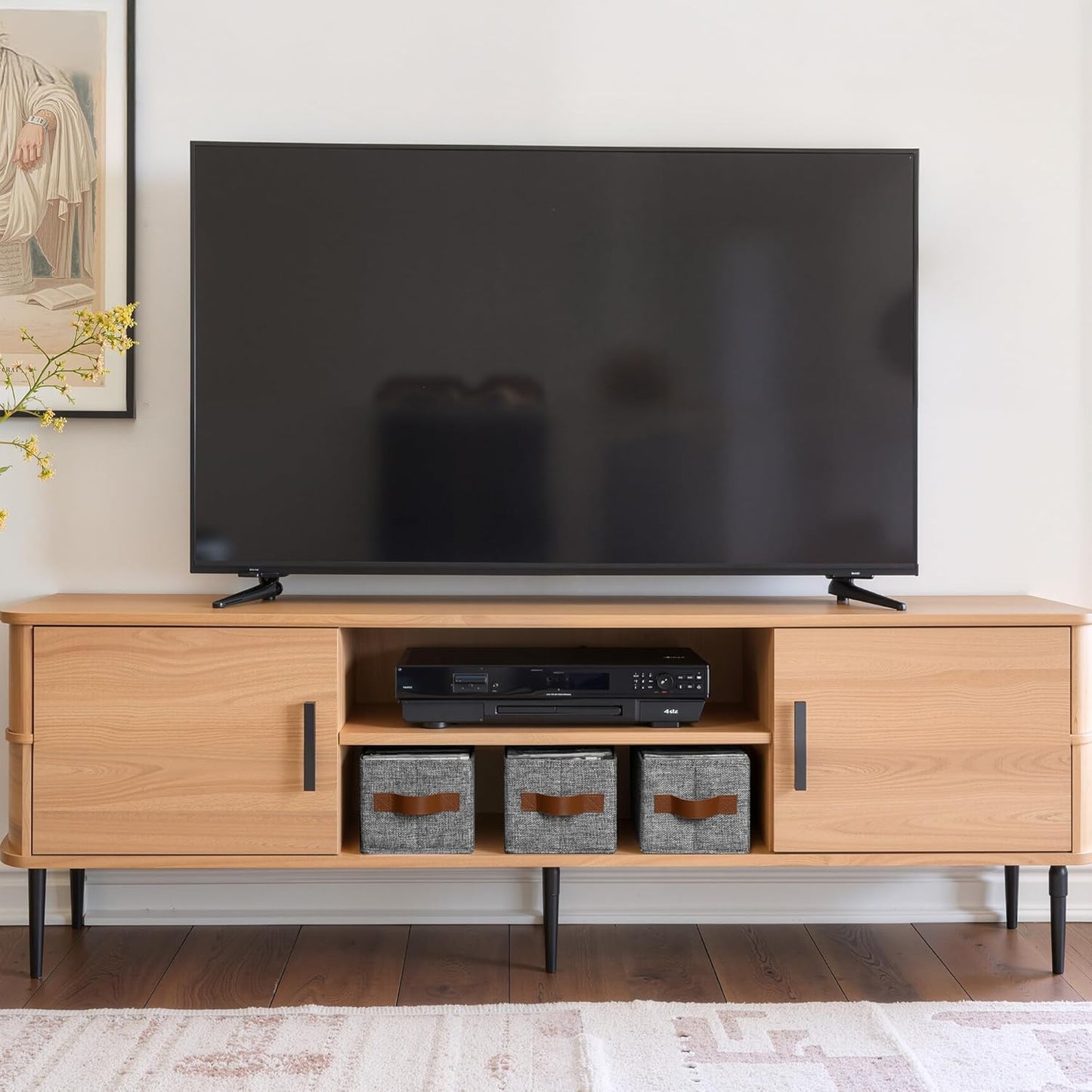 GRANNY SAYS Small Fabric Storage Bins with PU Handles, Storage Baskets for Shelves, Toilet Paper Storage, Narrow Baskets for Organizing DVD, Photos, Clothes, Diaper, Sock, Cd, 3-Pack, Gray