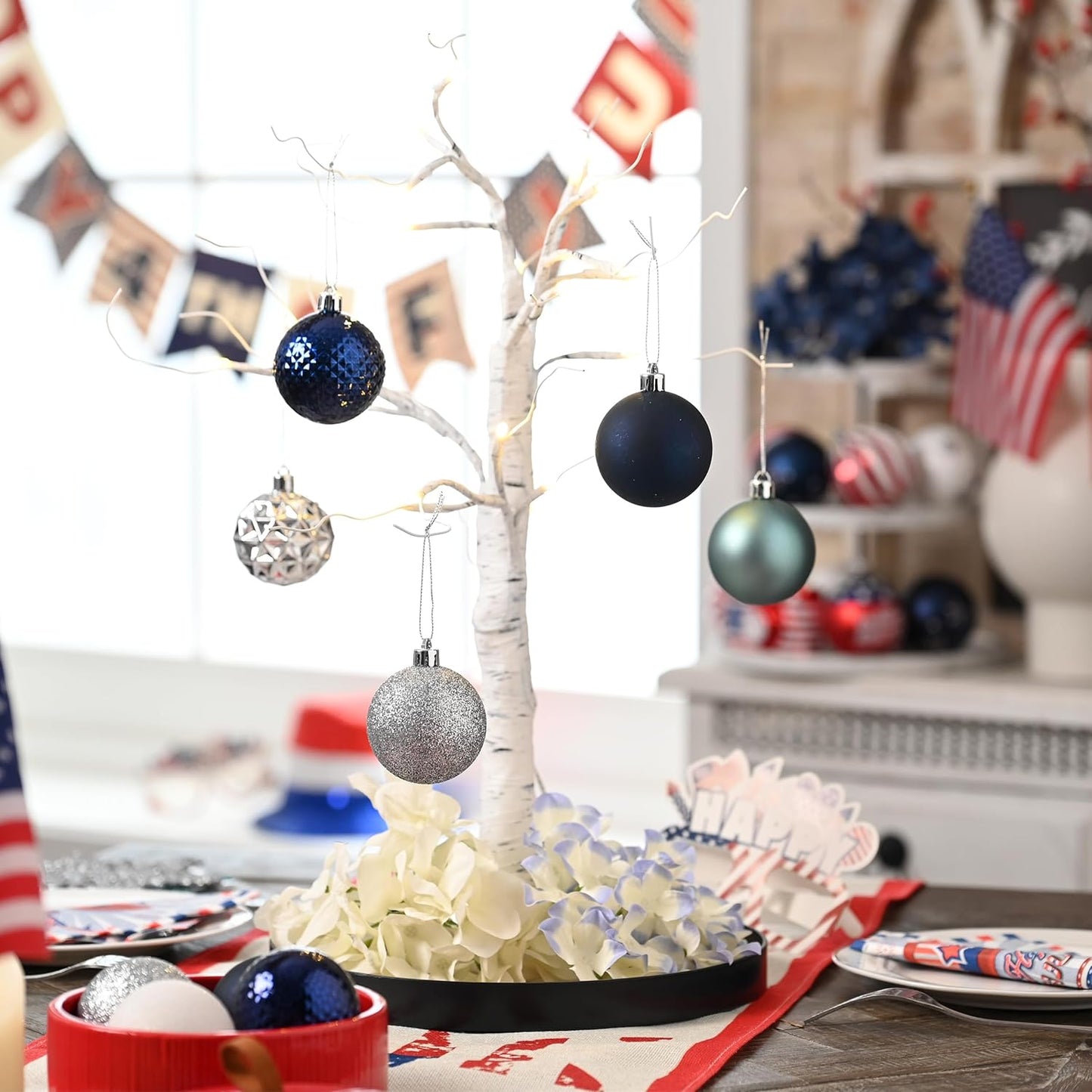 Valery Madelyn Christmas Tree Decorations Ornament Set for Fall Halloween, 50ct 2 Inches Navy Blue Silver Shatterproof Christmas Ball Ornaments Hanging Xmas Holiday Party Decor