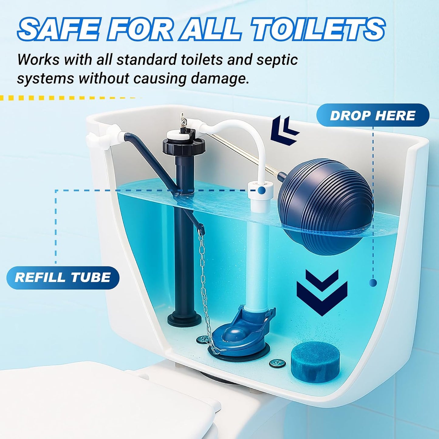 Automatic Toilet Bowl Cleaner Tablets – 20 Tabs - Blue Gel Toilet Tank Cleaners, Hard Water Ring Remover, Septic-Safe Heavy-Duty Stain & Smell Eliminator, Toilet Cleaning & Deodorizer
