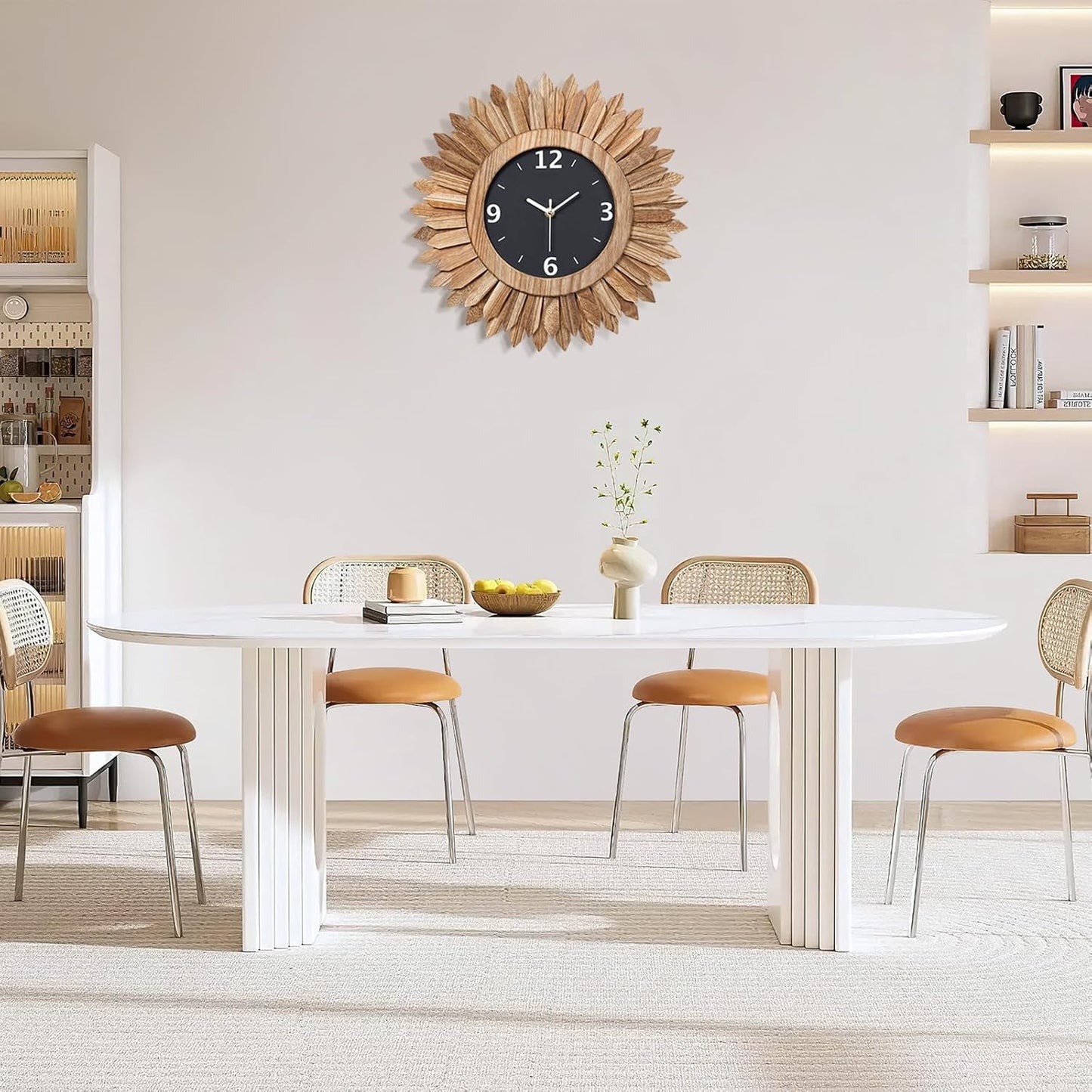 Honiway 16 Inch Wall Clocks, Rustic Wood Boho Sunburst Decorative Wall Clock Battery Operated Silent Non Ticking Farmhouse Large Wall Clocks for Living Room Kitchen Bedroom Home Decor (Rustic Brown)