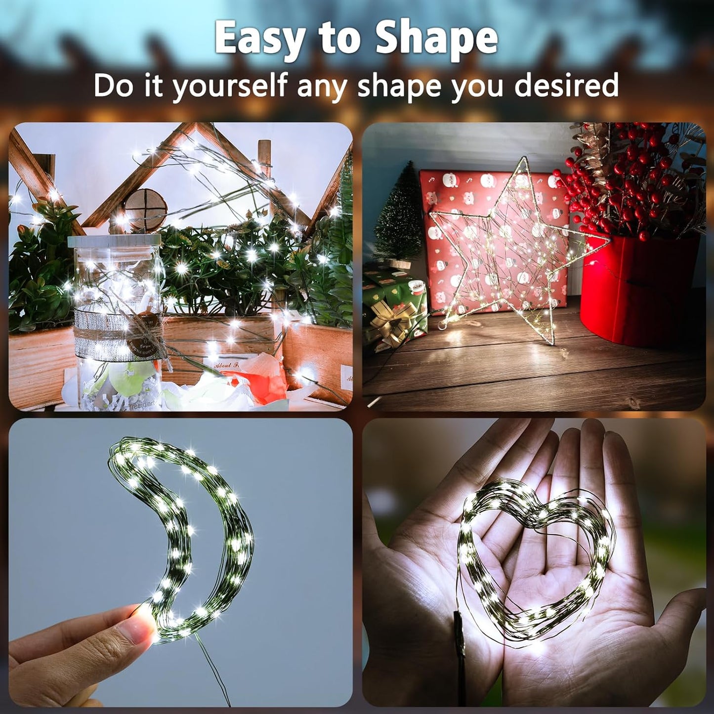 4 Pack Christmas Fairy Lights Battery Operated, 16.4FT 50 LED Dark Green Wire Twinkle Lights with Auto Timer Waterproof, Outdoor String Lights for Indoor Outdoor Bedroom Yard Decor (Cool White)