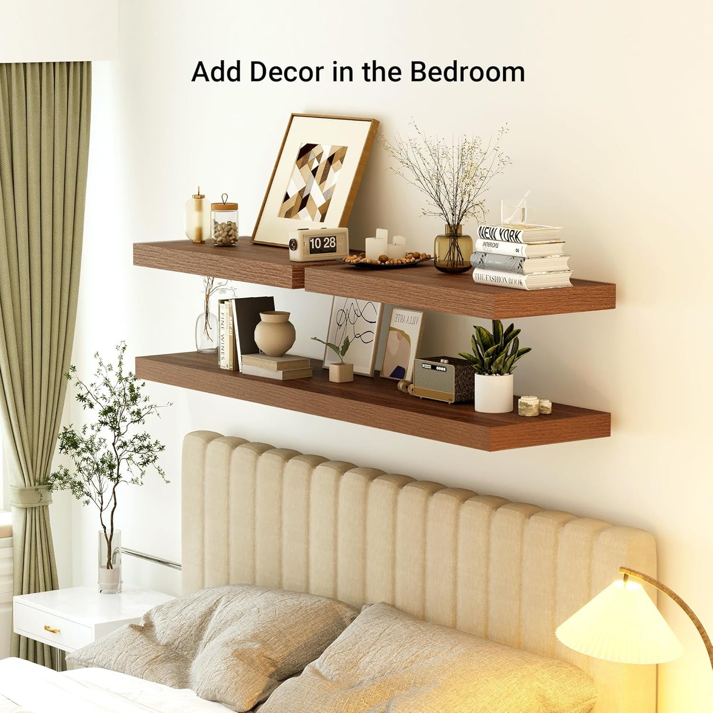 Heimlove 12 Inch Deep Floating Shelves, 48 x 12 inches Long Wall Shelf, Rustic Wood Wall Shelves for Fireplace Mantel, Set of 1 (Walnut)