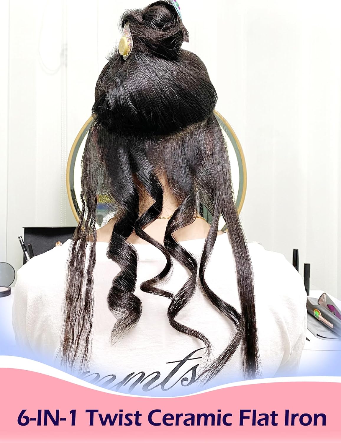 ANGENIL Pro Twist Ceramic Flat Iron 1 Inch, Dual Voltage Hair Straightener and Curler 2 in 1, Multi-Stylers Round Flat Iron Hair Curling Iron, Fast Heating LCD Display, 11 Adjustable Temp (250℉-450 ℉)