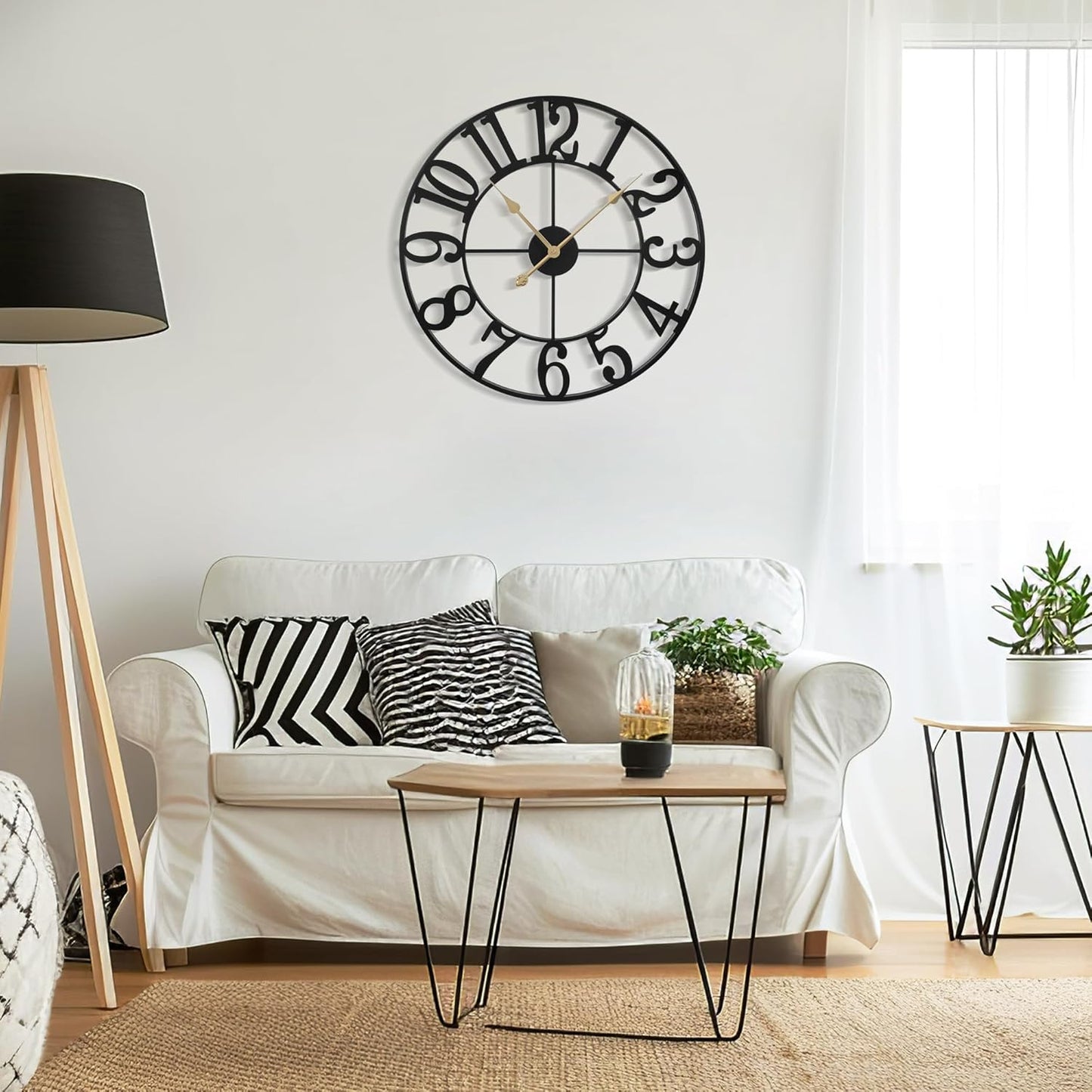 Large Wall Clock for Living Room Decor - 60cm/ 24 Inches Silent Non-Ticking Metal Wall Clocks Battery Operated, Vintage Decorative Modern Wall Clock for Bedroom, Office, Farmhouse Decor