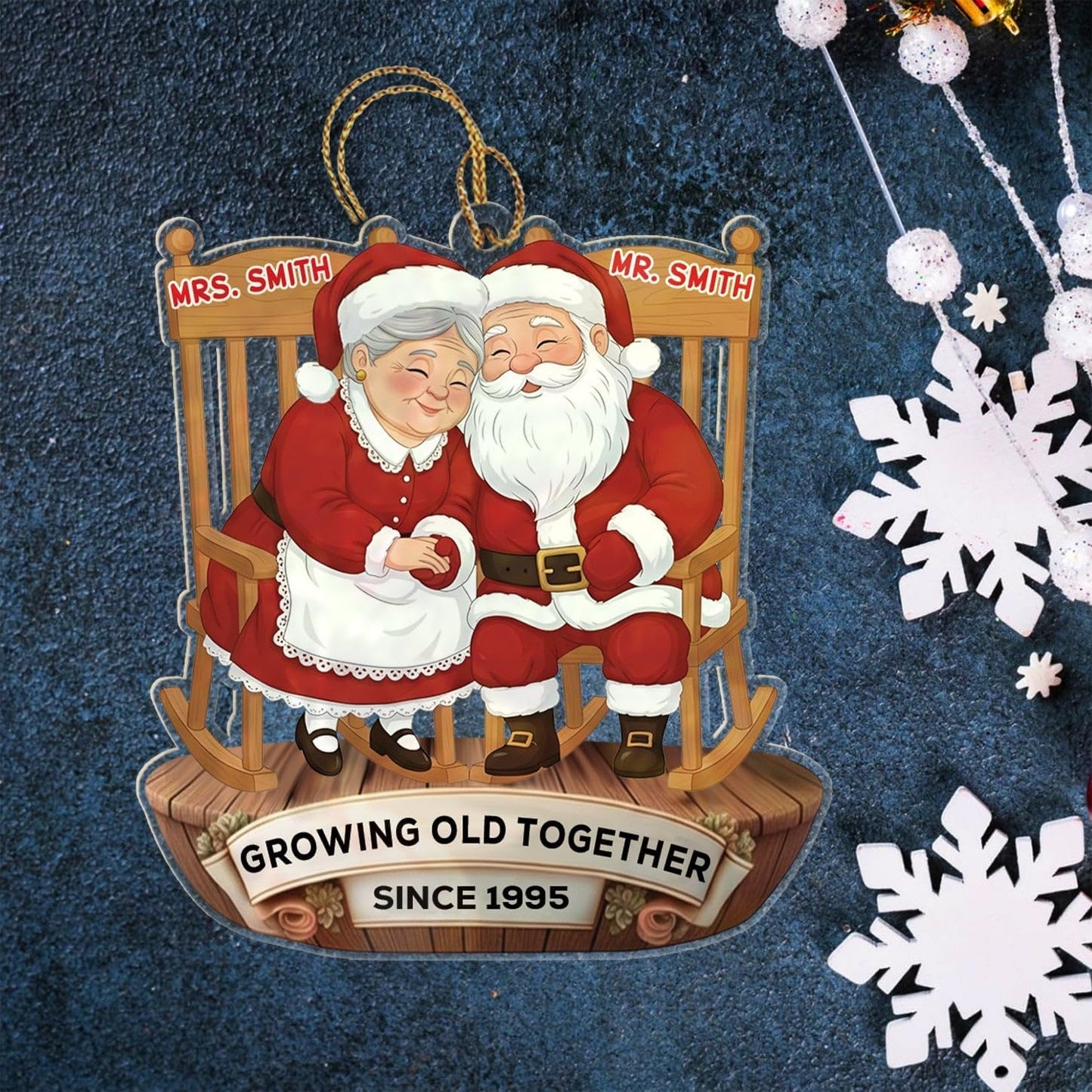 Personalized Text & Name Old Couple Sitting On Rocking Chairs Shaped Xmas Ornament, Growing Old Together Anniversary Ornament Gift for Husband Wife Parents,Custom Mr Mrs Together Christmas Decor 2025