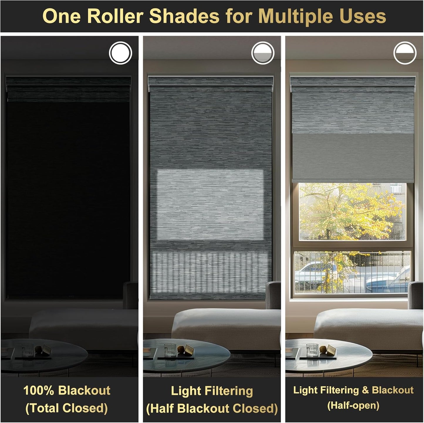 BERISSA Cordless Dual Roller Shades With Cassette Valance, Double Window Blackout and Light Filtering, Day and Night for Home Office Door - Striped Jacquard Grey, 70 W x 86" H