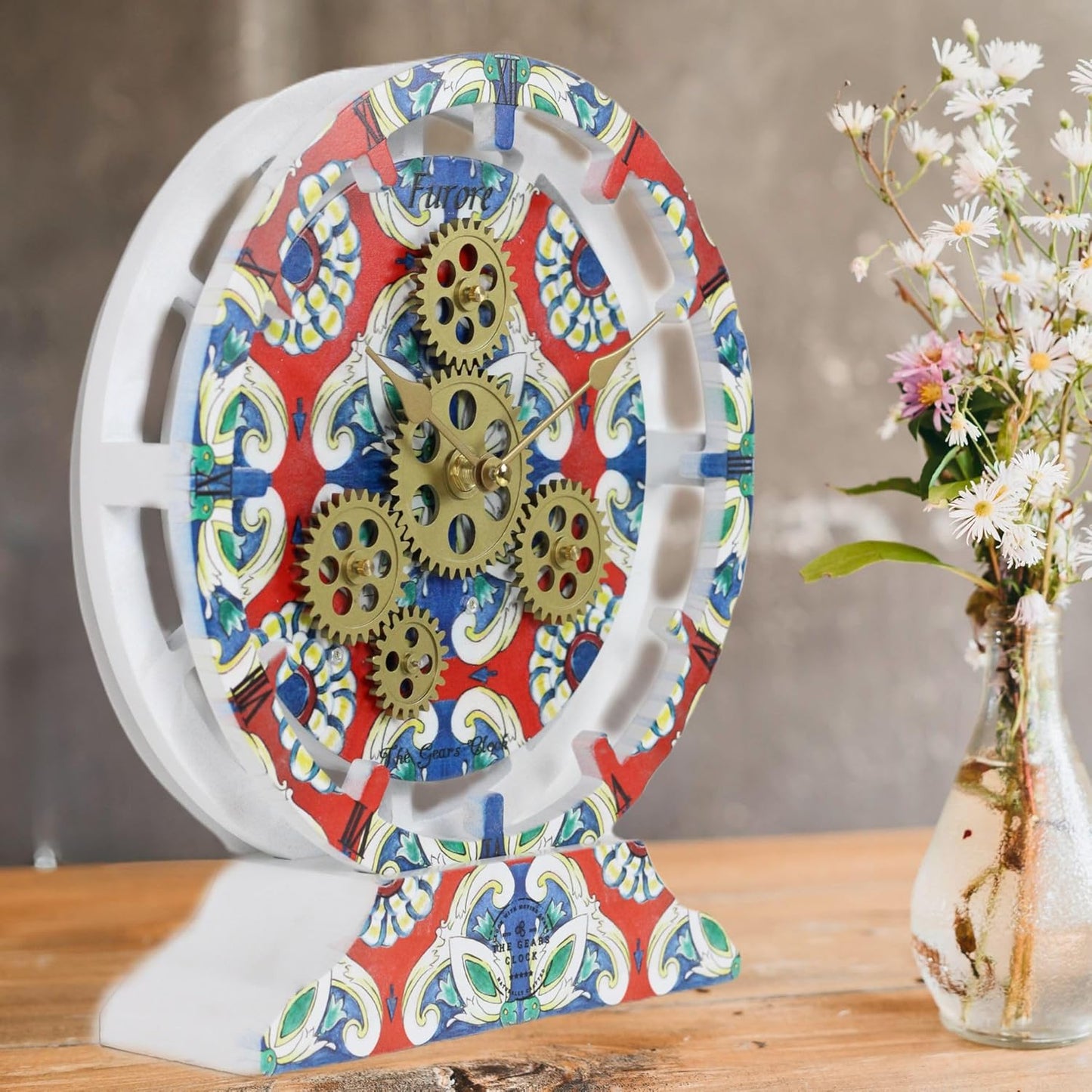 The Gears Clock Wall Clock Italy Collection with Moving Gears (Furore, 10 inch Round)