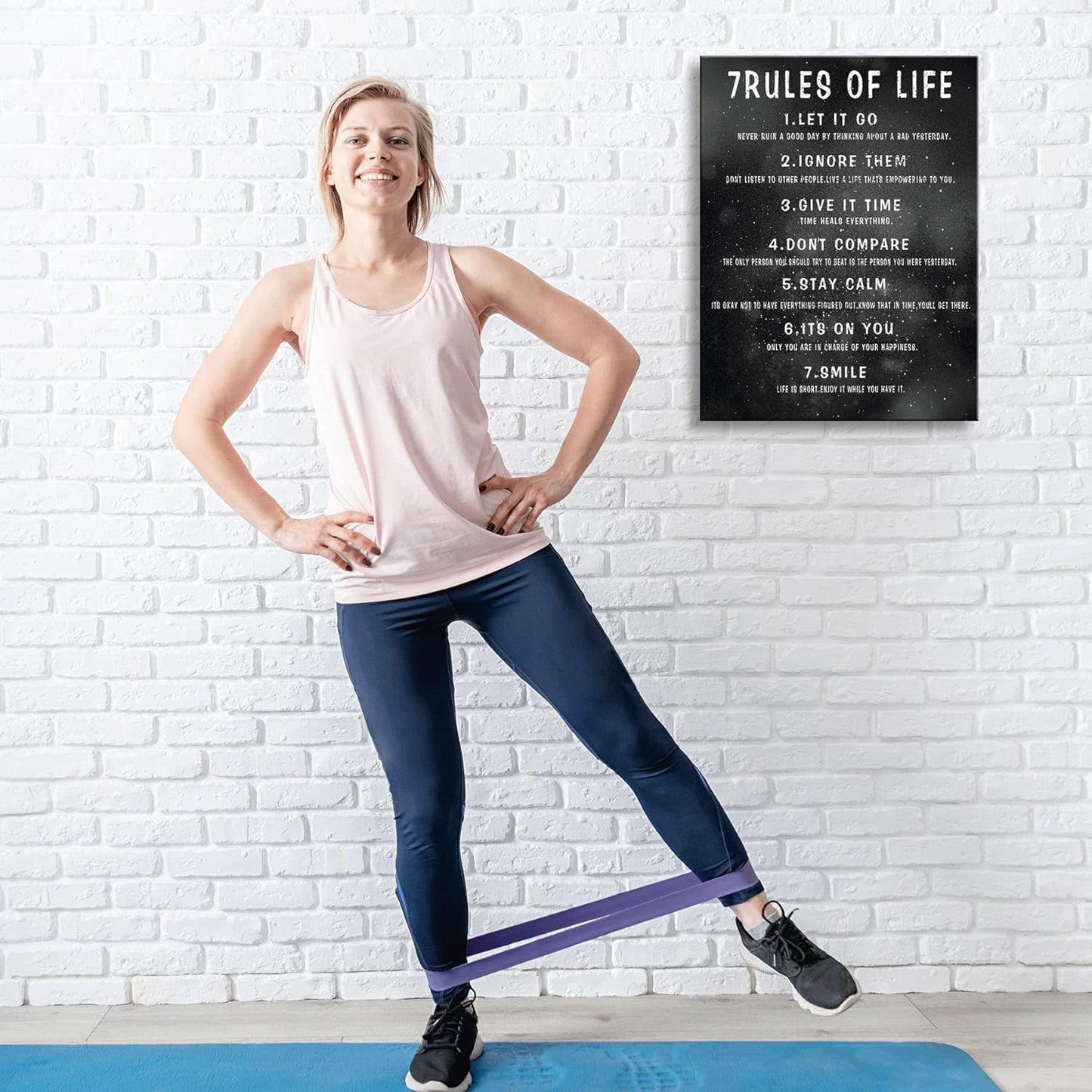 7 Rules of Life Wall Art Motivational Inspirational Poster Printed on Canvas Wall Decor for Living Room or Office Size11.5 x 15 Inch Framed Canvas Prints For Bedroom or Home Art Decoration Positive