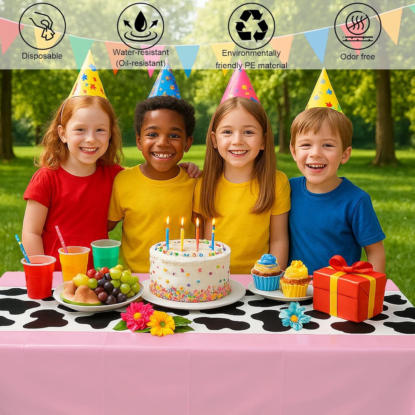 6 Pack 108 x 54 Inch Cow Print Tablecloth Cow Plastic Table Cover Birthday Party Table Cloth Disposable Plastic Farm Animal Party Cover for Disco Cowgirl Decorations Supplies Pink