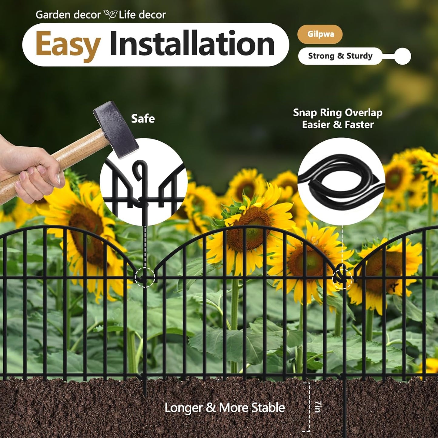 21.25ft x 20in Animal Barrier Fence, 15 Panels Garden Fencing for Dogs Rabbit, Rustproof Metal Edging Border Ground Stake, Arched Decorative Fences for Seedlings Protection, Outdoor Yard Patio Lawn