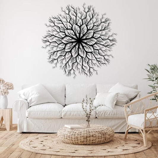 Tree of Life Metal Wall Art, Metal Tree Wall Art, Large Round Sculpture, Round Branch Wall Decor, Large Branch Artwork, Nature Sign, Wall Decor for Living Room, Housewarming Gift (Black, 39"x39"|100x100cm)